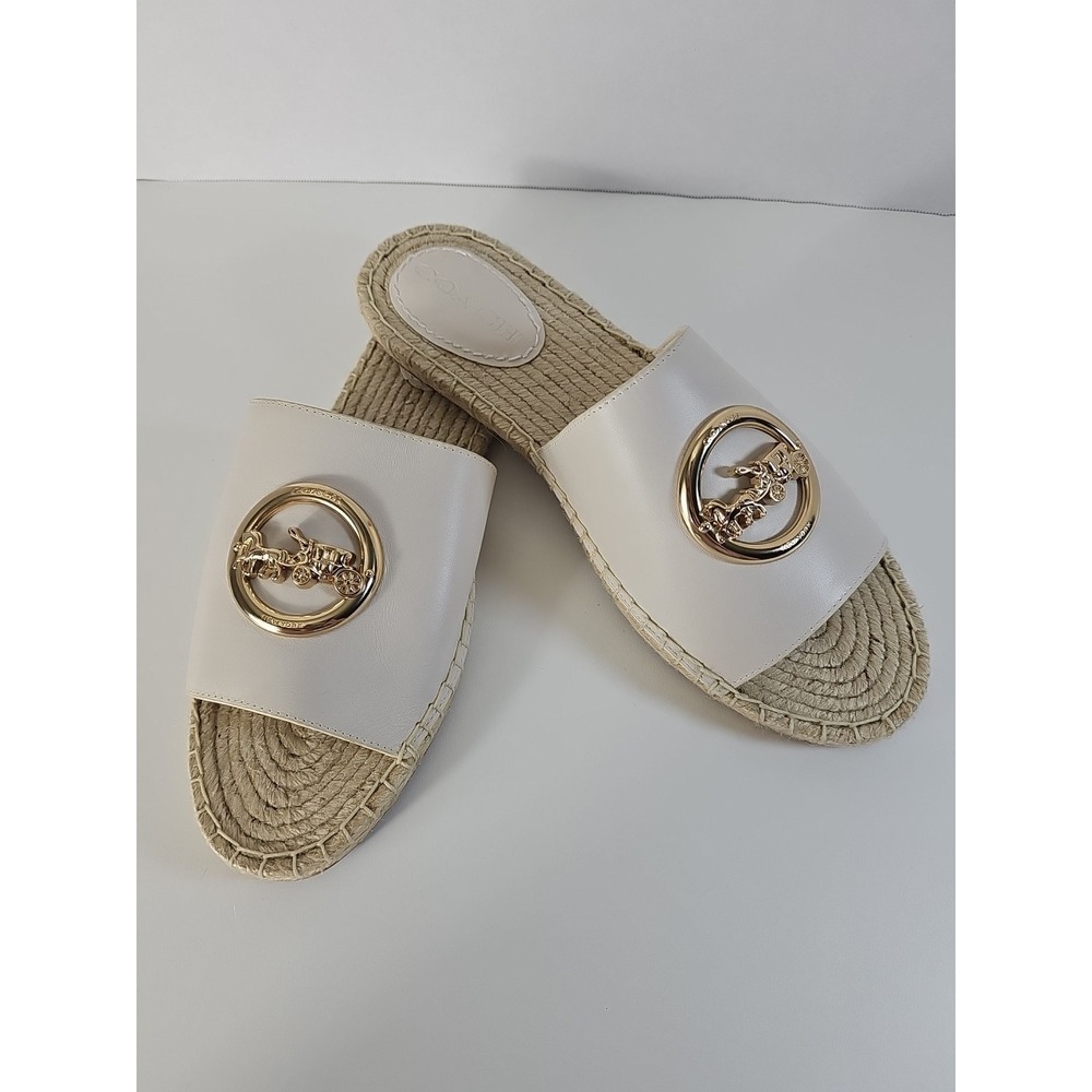 Coach Corey Leather Slip on Espadrilles Slides in‎ Chalk Women's Size US 9B - Picture 2 of 11